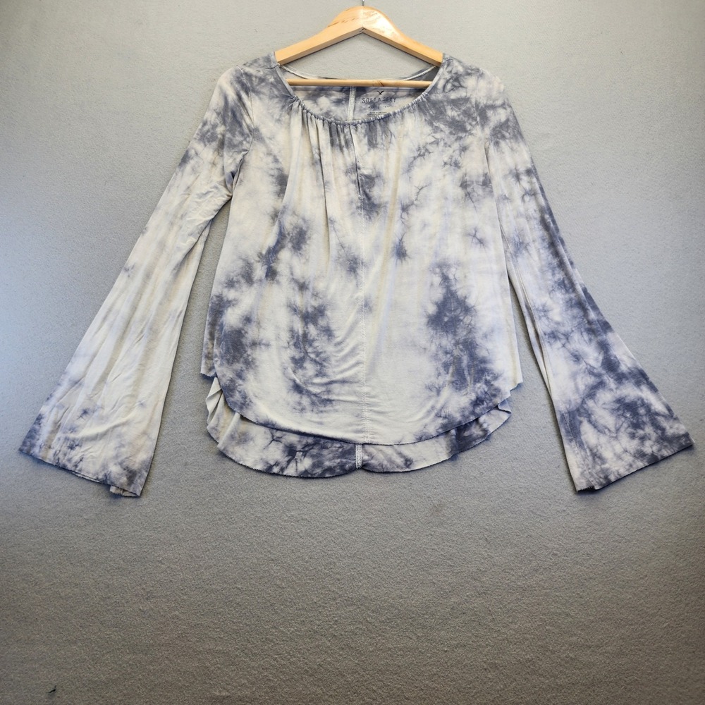 American Eagle Soft & Sexy Tie Dye Bell Sleeve Top Small Blue White Boho Y2K
